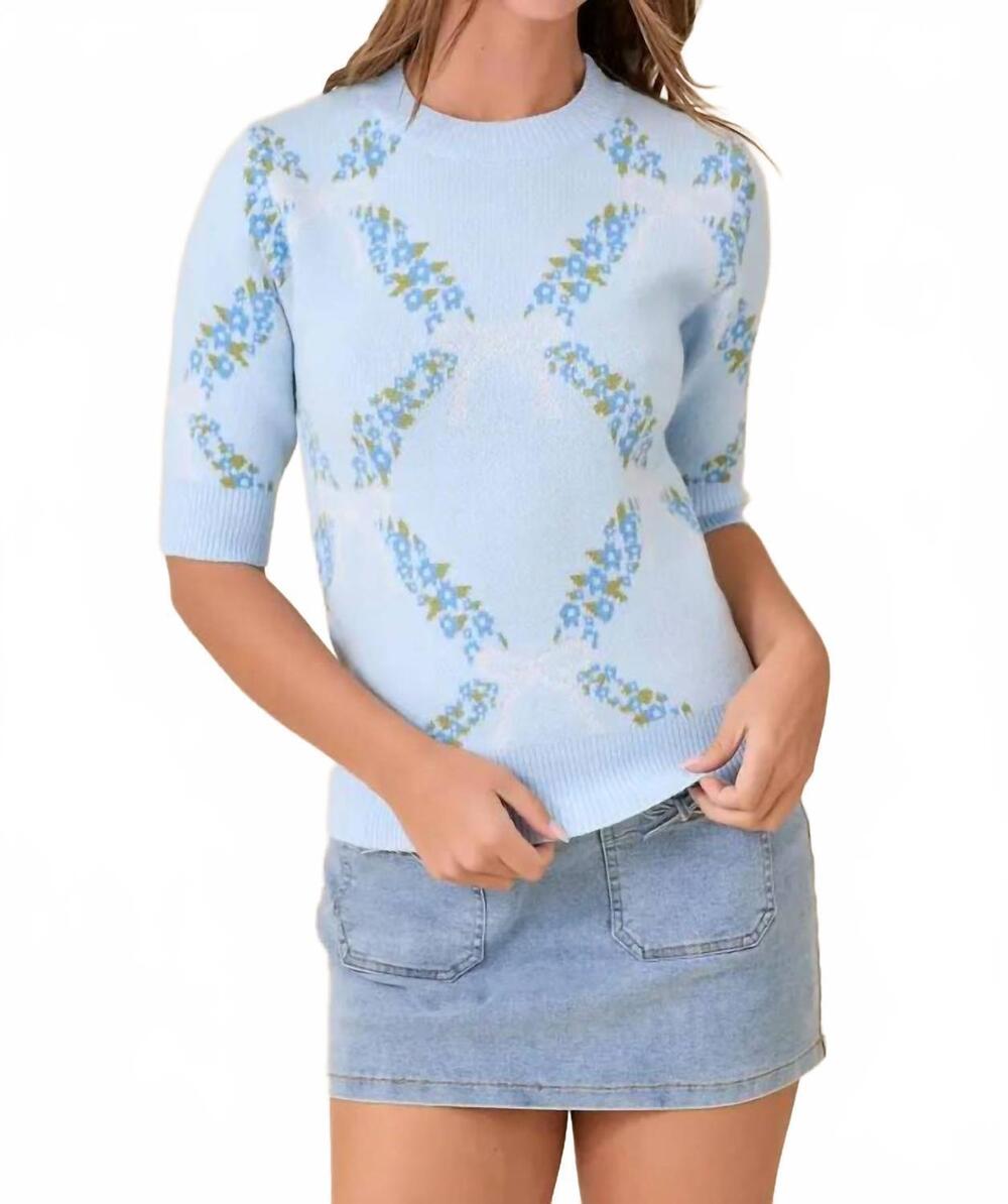 NEW MAIN STRIP women's garden floral knit top in blue